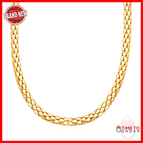 Girls 18K Gold Plated Popcorn Mesh Chain Necklace Nickel Free